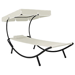 vidaXL Chaise longue de jardin avec auvent et oreiller Blanc crème