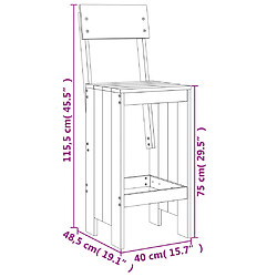 vidaXL Tabourets de bar lot de 2 noir 40x48,5x115,5 cm bois massif pin pas cher