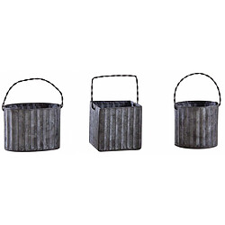 Aubry Gaspard Minis cache-pots assortis en métal galvanisé ondulé (Lot de 3).