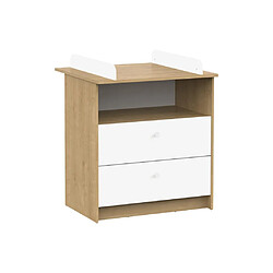 Vente-Unique Commode à langer 2 tiroirs et 1 niche - Coloris : Naturel et blanc - LULATI