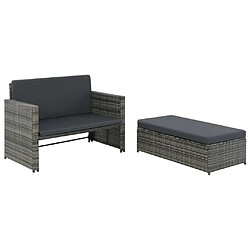 vidaXL Salon de jardin 2 pcs avec coussins Résine tressée Gris