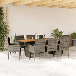 Maison Chic Ensemble à manger d'extérieur 9 pcs avec coussins,Salon de jardin gris résine tressée -GKD237703