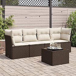 vidaXL Salon de jardin avec coussins 5 pcs marron résine tressée