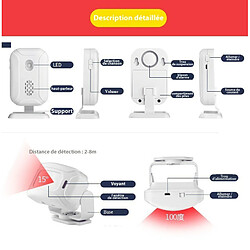 Pack 2 Sonnettes de porte Sans fil + Capteur de mouvement infrarouge Darho - alarme d'ouverture de porte, pour magasin, magasin, bureau, maison pas cher