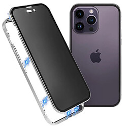 Coque en cadre métallique antichoc, cadre anti-bruit, double face avec fermeture magnétique pour votre iPhone 14 Pro Max - argent