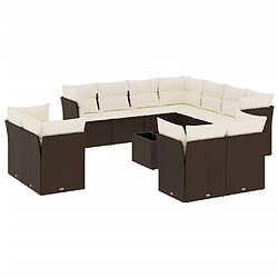 vidaXL Salon de jardin avec coussins 12 pcs marron résine tressée