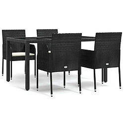 vidaXL Ensemble à manger de jardin coussins 5pcs Noir Résine tressée