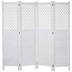 Decoshop26 Paravent 4 panneaux cloison de séparation 170 x 161 cm en bois blanc 04_0008629