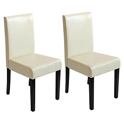 Mendler Lot de 2 chaises de séjour Littau ~ simili-cuir, crème, pieds foncés