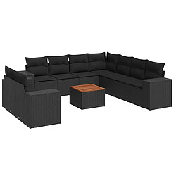 Maison Chic Salon de jardin 10 pcs avec coussins | Ensemble de Table et chaises | Mobilier d'Extérieur noir résine tressée -GKD49772