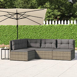 vidaXL Salon de jardin 4 pcs avec coussins Gris Résine tressée