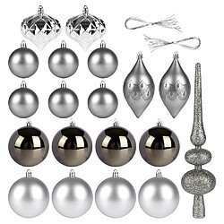 Avis Un ensemble de boules de Noël avec une pointe / des boules en argent incassables 19 pcs.