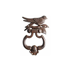 L'Héritier Du Temps Heurtoir de Porte à Fixer en Fonte Patinée Marron Antique Motif Oiseau et Feuille 4x13x18cm