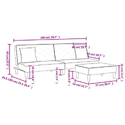 vidaXL Canapé-lit à 2 places avec oreillers et repose-pied gris clair pas cher