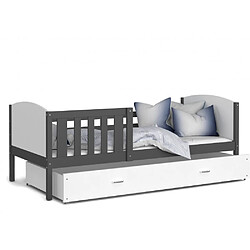 Kids Literie Lit Enfant Tami 90x190 ( Sans Matelas ) Gris - blanc Livré avec le sommiers et tiroir.