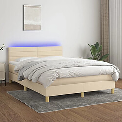 Sommier à lattes LED,Cadre à lattes de lit avec matelas pour Adulte Crème 140x190 cm Tissu -MN44806