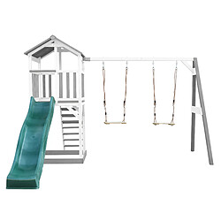 Avis AXI Beach Tower Aire de Jeux avec Toboggan en VERT, 2 Balançoires & Bac à Sable | Grande Maison Enfant extérieur en Gris & BLANC | Cabane de Jeu en Bois FSC