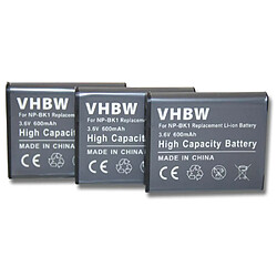 vhbw 3x Batteries remplacement pour Sony NP-BK1, NP-FK1 pour appareil photo, reflex numérique (600mAh, 3,6V, Li-ion)