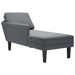 vidaXL Fauteuil long et coussin et accoudoir droit gris foncé velours