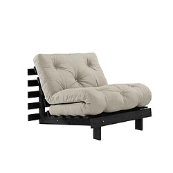 Inside 75 Fauteuil convertible futon ROOTS pin laqué noir matelas 90 x 200 cm coloris lin 