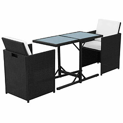 Avis Maison Chic Salon de jardin encastrable 3 pcs et coussins - Ensemble table et chaises d'extérieur - Salon/Mobilier de jardin classique Résine tressée Noir -MN42751