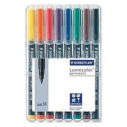 Stylo feutre permanent Staedtler Lumocolor "dry safe" couleurs assorties 1 mm - Pochette de 8