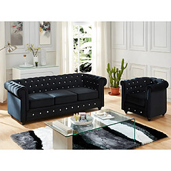 Vente-Unique Canapé 3 places et fauteuil CHESTERFIELD - velours noir et boutons effet cristal