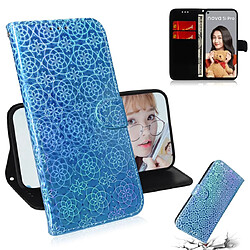 Wewoo Housse Coque Pour Huawei Nova 5i Pro / Mate 30 Lite Couleur unie Boucle magnétique colorée Rabat horizontal en cuir PU avec support et fentes cartes et portefeuille et lanière bleu