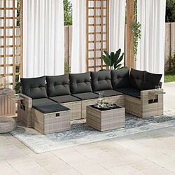 vidaXL Salon de jardin 8 pcs avec coussins gris clair résine tressée