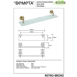 Bemeta - Maison De La Tendance Etagère de douche RETRO en verre et en laiton 60x8,7x12 cm