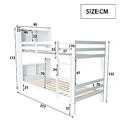 KOMHTOM Lits Superposés En Bois Massif - 90 X 200 cm - Avec Étagères Et Échelle À Angle Droit À Trois Marches - Blanc pas cher