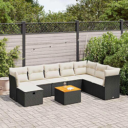 vidaXL Salon de jardin 9 pcs avec coussins noir résine tressée