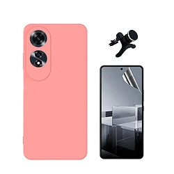 NIS Kit De Film De Gel De Couverture Complète Avant + Couverture En Silicone Flexible + Support De Voiture Supplémentaire Compatible Avec Oppo A60 - Rose