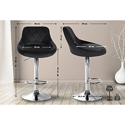 Decoshop26 Tabouret de bar en velours noir coutures décoratives pivotant support métal chromé TDB10676