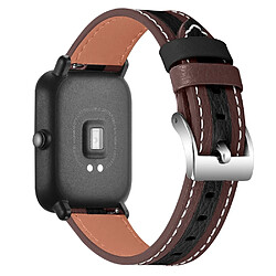 Bracelet en cuir véritable ligne de couture, épissage de couleur (20mm), marron noir pour votre Huami Amazfit Bip 1S/GTR 42mm