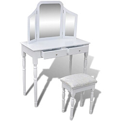 Helloshop26 Coiffeuse design contemporaine table de maquillage design meuble mobilier de chambre avec miroir et tabouret 80 x 40,5 x 74,5 cm 2 tiroirs blanc 02_0021276