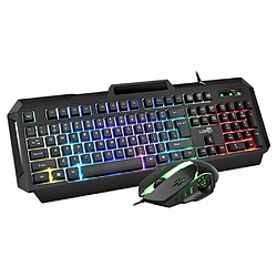 General Clavier de jeu filaire et souris et tapis de souris et casque de jeu, ensemble de rétroéclairage LED RVB filaire pour les joueurs PC et les utilisateurs Xbox et PS4 - Touches multimédia 4 en 1(noir)