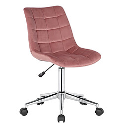 Decoshop26 Chaise de bureau en velours rose sur roulettes design moderne hauteur réglable BUR10598