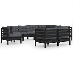 Maison Chic Salon de jardin 9 pcs + coussins - Mobilier/Meubles de jardin - Table et chaises d'extérieur Noir Bois de pin solide -MN84898