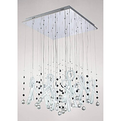 Luminaire Center Suspension Class carré 20 Ampoules chrome poli/blanc dépoli/cristal