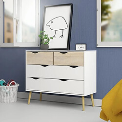 Avis Cstore Commode 4 tiroirs - Blanc / Chene - Pietement évasé en bois massif - 98,7 x 39,1 x 81,7 cm