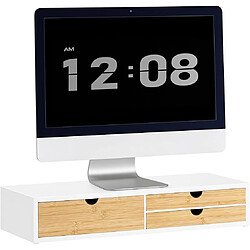 SoBuy BBF11-WN Réhausseur d'écran Support de moniteur écran ergonomique Support pour écran d'ordinateur universal, ordinateur portable ou écran TV - Couleur blanc et bambou, 60x22x11cm