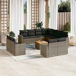 Maison Chic Salon de jardin avec coussins 12 pcs | Ensemble de Table et chaises | Mobilier d'Extérieur gris résine tressée -GKD81455