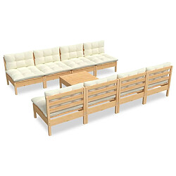 Maison Chic Salon de jardin 9 pcs + coussins - Mobilier/Meubles de jardin - Table et chaises d'extérieur crème bois de pin massif -MN99159