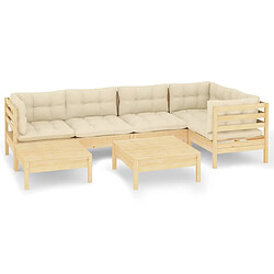 Maison Chic Salon de jardin 7 pcs avec coussins | Ensemble de Table et chaises | Mobilier d'Extérieur crème Bois de pin massif -GKD26062