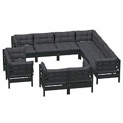 Avis Maison Chic Salon de jardin 11pcs + coussins - Mobilier/Meubles de jardin - Table et chaises d'extérieur Noir Bois de pin massif -MN31441