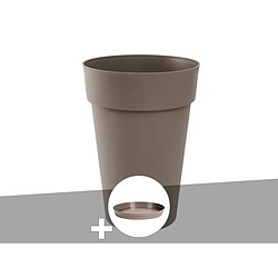 Pot de fleur rond Toscane Ø 46 x H.65 cm Taupe + Soucoupe - Eda