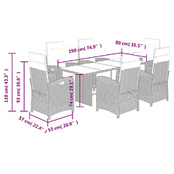 vidaXL Ensemble à manger de jardin coussins 7pcs Noir Résine tressée pas cher