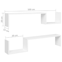 vidaXL Étagères murales 2 pcs blanc 100x15x20 cm bois d'ingénierie pas cher