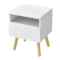 Helloshop26 Table de nuit design avec tiroir et meuble de rangement pieds 50 cm blanc pin 03_0006237